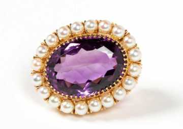 Impressive Amethyst and Pearl Brooch Pendant